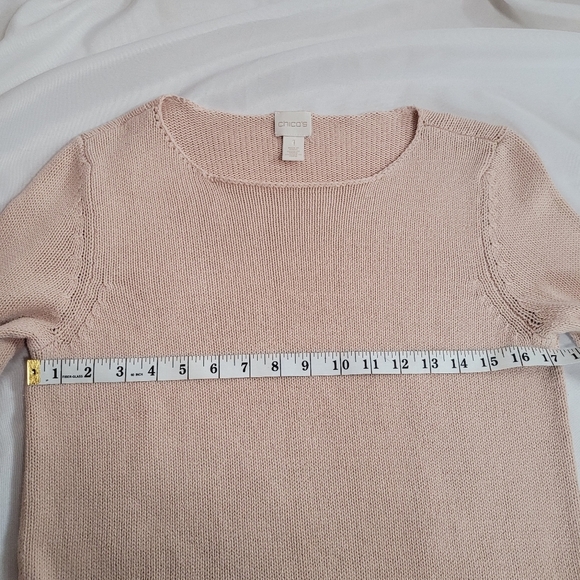 Chico's Blush Pink Knit Braided Crochet Bottom Women's Scoop Neck Sweater Size 1 - Picture 5 of 7